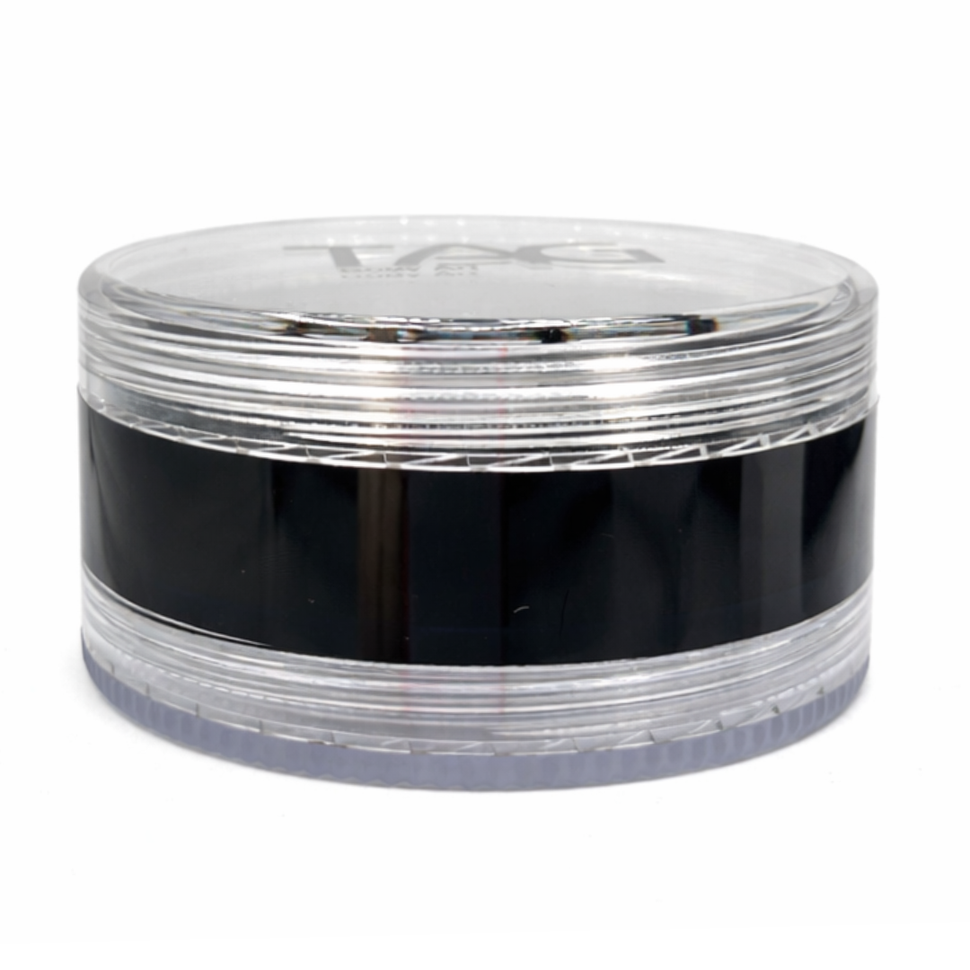 Tag Strong Black face paint 90 gram container shown from the side to show the size of the container