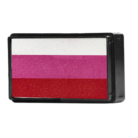 Compact, multi-color face paint cakes for brush application, ideal for vibrant, detailed designs in one stroke.