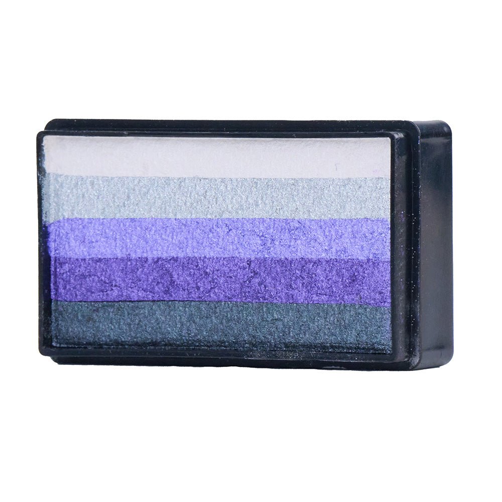 Compact, multi-color face paint cakes for brush application, ideal for vibrant, detailed designs in one stroke.
