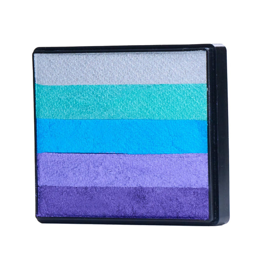 Image of a Rainbow Face Paint Cake featuring a palette of bright colors arranged in stripes. Designed for easy application, this face paint allows artists to create bold, blended, multi-color designs with a single swipe. Ideal for a variety of themes and festive occasions.