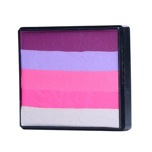 Image of a Rainbow Face Paint Cake featuring a palette of bright colors arranged in stripes. Designed for easy application, this face paint allows artists to create bold, blended, multi-color designs with a single swipe. Ideal for a variety of themes and festive occasions.