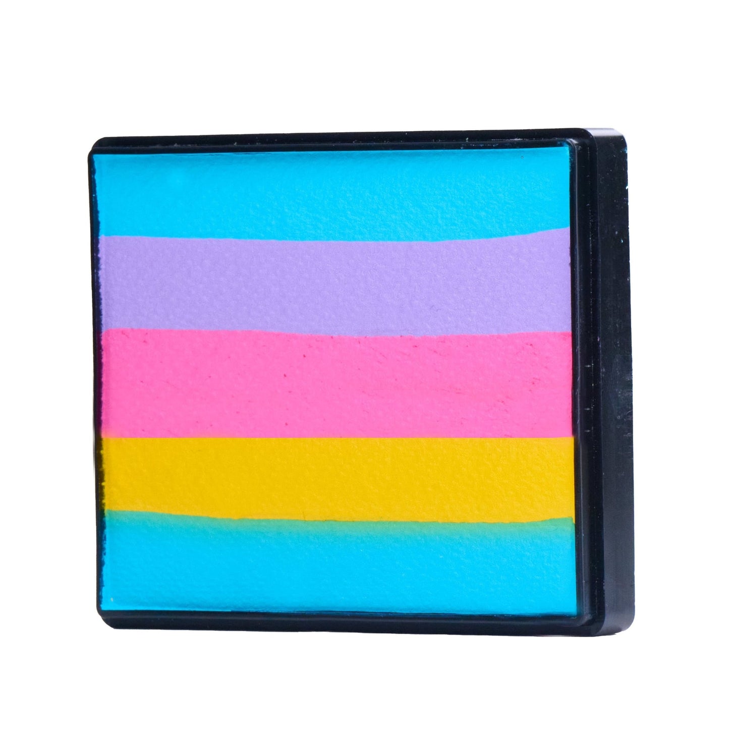 Image of a Rainbow Face Paint Cake featuring a palette of bright colors arranged in stripes. Designed for easy application, this face paint allows artists to create bold, blended, multi-color designs with a single swipe. Ideal for a variety of themes and festive occasions.
