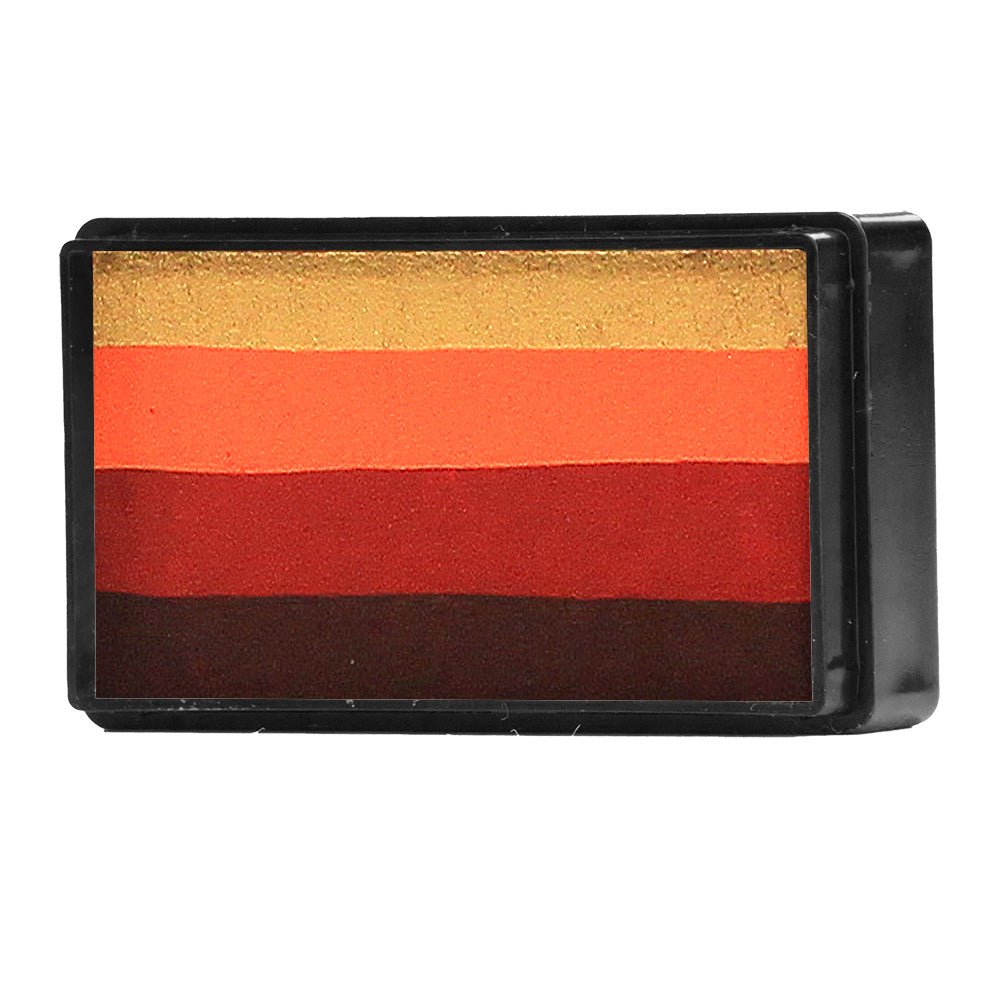 Compact, multi-color face paint cakes for brush application, ideal for vibrant, detailed designs in one stroke.