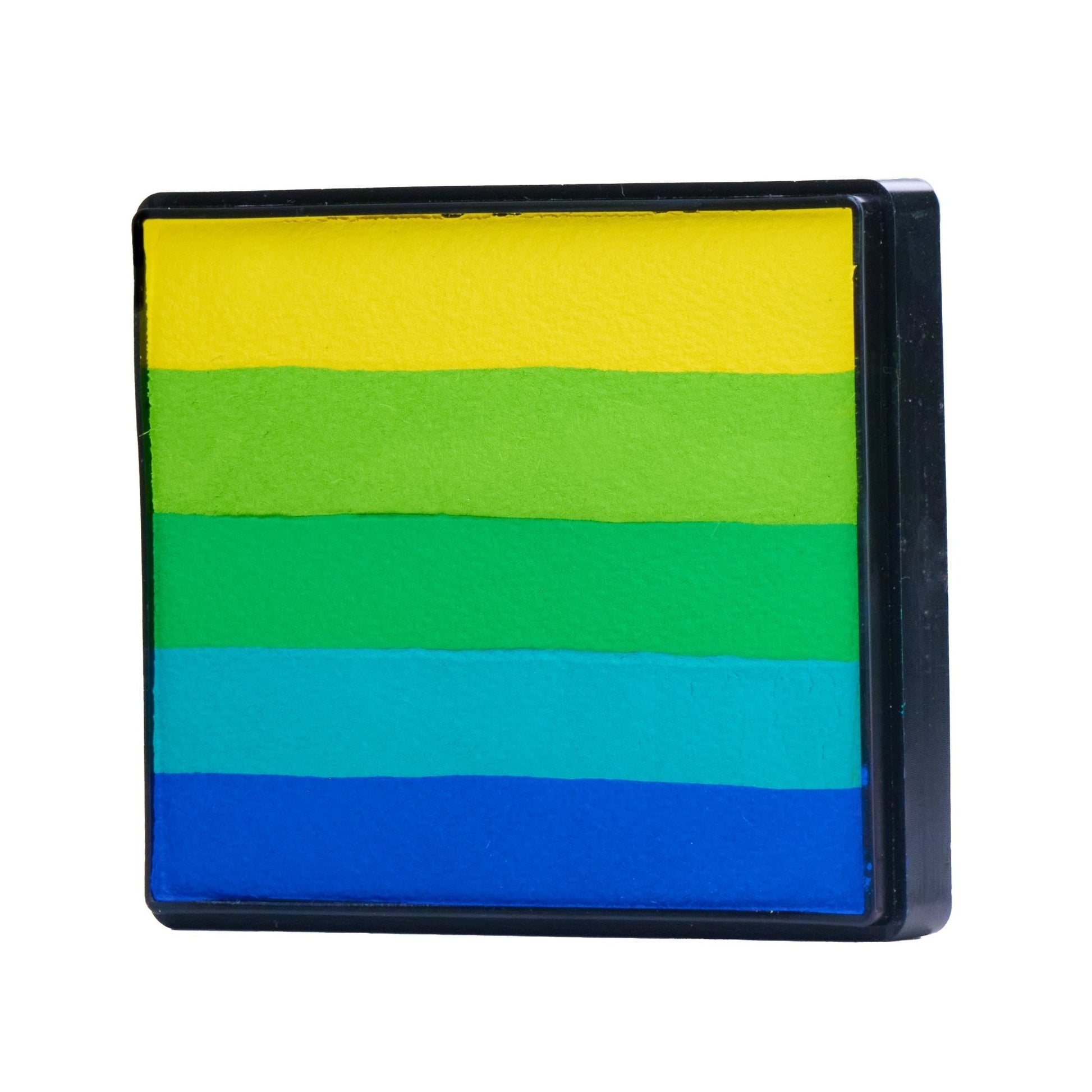 Image of a Rainbow Face Paint Cake featuring a palette of bright colors arranged in stripes. Designed for easy application, this face paint allows artists to create bold, blended, multi-color designs with a single swipe. Ideal for a variety of themes and festive occasions.