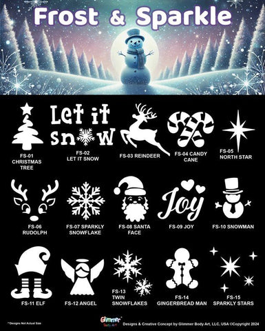 Glimmer Body Art FROST & SPARKLE Glitter Tattoo Stencil & Poster Set *NEW*