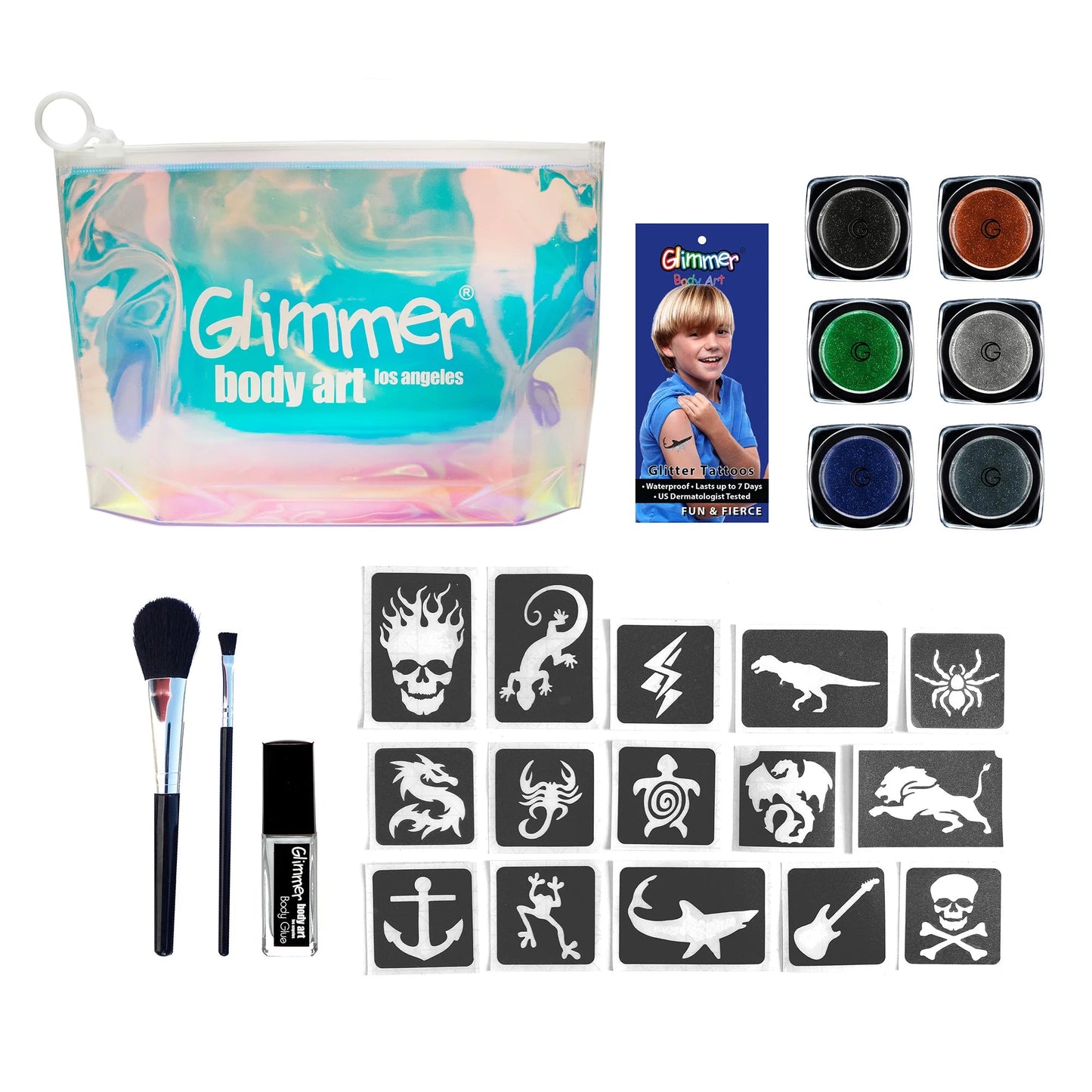 Glimmer TO GO FUN AND FIERCE Glitter Tattoos Kit - Silly Farm Supplies