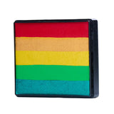 Image of a Rainbow Face Paint Cake featuring a palette of bright colors arranged in stripes. Designed for easy application, this face paint allows artists to create bold, blended, multi-color designs with a single swipe. Ideal for a variety of themes and festive occasions.