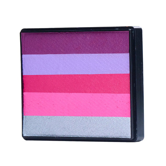 Image of a Rainbow Face Paint Cake featuring a palette of bright colors arranged in stripes. Designed for easy application, this face paint allows artists to create bold, blended, multi-color designs with a single swipe. Ideal for a variety of themes and festive occasions.