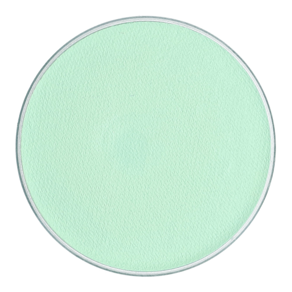 Round green makeup compact on a white background