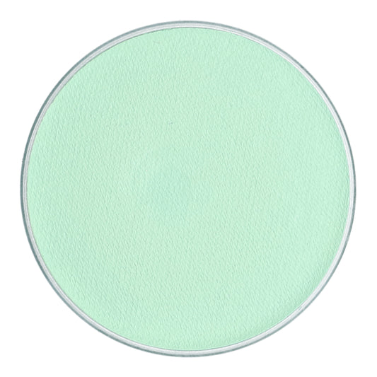 Round green makeup compact on a white background