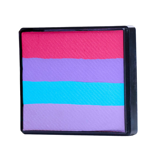 Image of a Rainbow Face Paint Cake featuring a palette of bright colors arranged in stripes. Designed for easy application, this face paint allows artists to create bold, blended, multi-color designs with a single swipe. Ideal for a variety of themes and festive occasions.