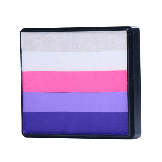 Image of a Rainbow Face Paint Cake featuring a palette of bright colors arranged in stripes. Designed for easy application, this face paint allows artists to create bold, blended, multi-color designs with a single swipe. Ideal for a variety of themes and festive occasions.