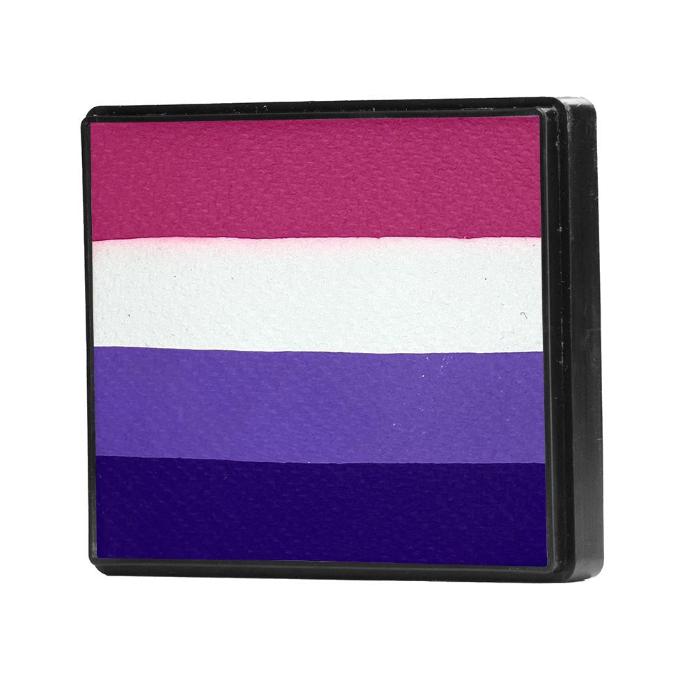 Image of a Rainbow Face Paint Cake featuring a palette of bright colors arranged in stripes. Designed for easy application, this face paint allows artists to create bold, blended, multi-color designs with a single swipe. Ideal for a variety of themes and festive occasions.