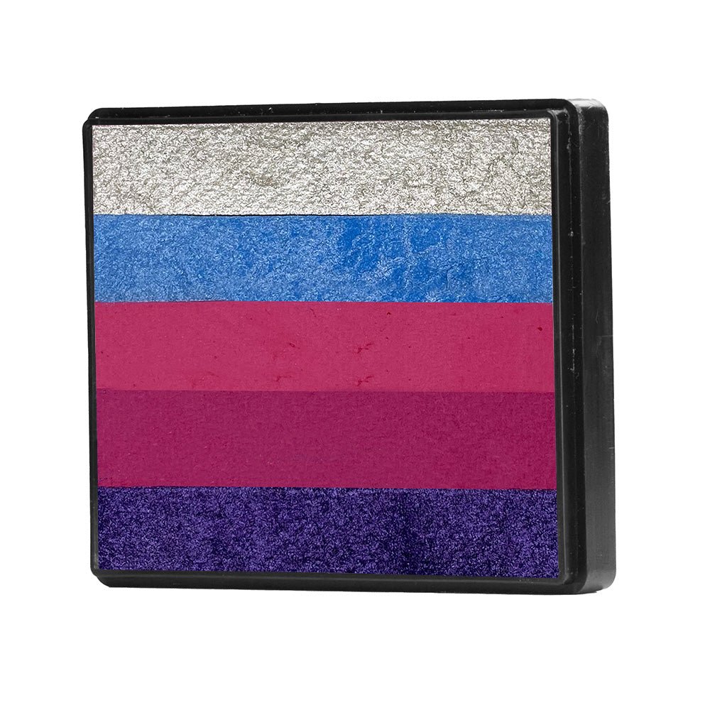 Image of a Rainbow Face Paint Cake featuring a palette of bright colors arranged in stripes. Designed for easy application, this face paint allows artists to create bold, blended, multi-color designs with a single swipe. Ideal for a variety of themes and festive occasions.