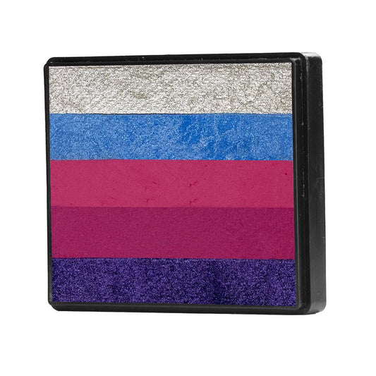 Image of a Rainbow Face Paint Cake featuring a palette of bright colors arranged in stripes. Designed for easy application, this face paint allows artists to create bold, blended, multi-color designs with a single swipe. Ideal for a variety of themes and festive occasions.