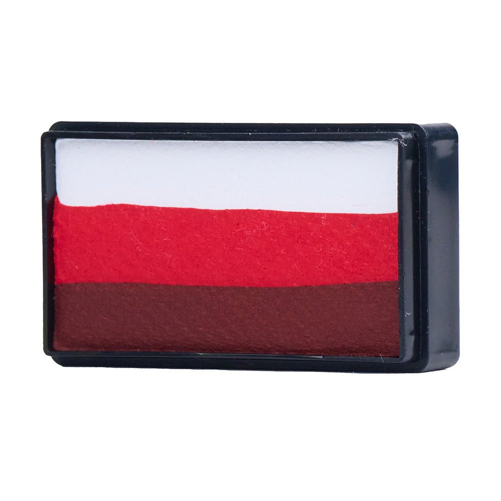 Compact, multi-color face paint cakes for brush application, ideal for vibrant, detailed designs in one stroke.