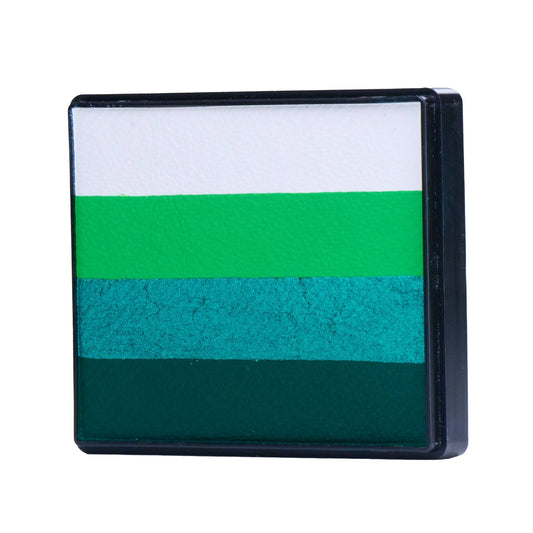 Image of a Rainbow Face Paint Cake featuring a palette of bright colors arranged in stripes. Designed for easy application, this face paint allows artists to create bold, blended, multi-color designs with a single swipe. Ideal for a variety of themes and festive occasions.