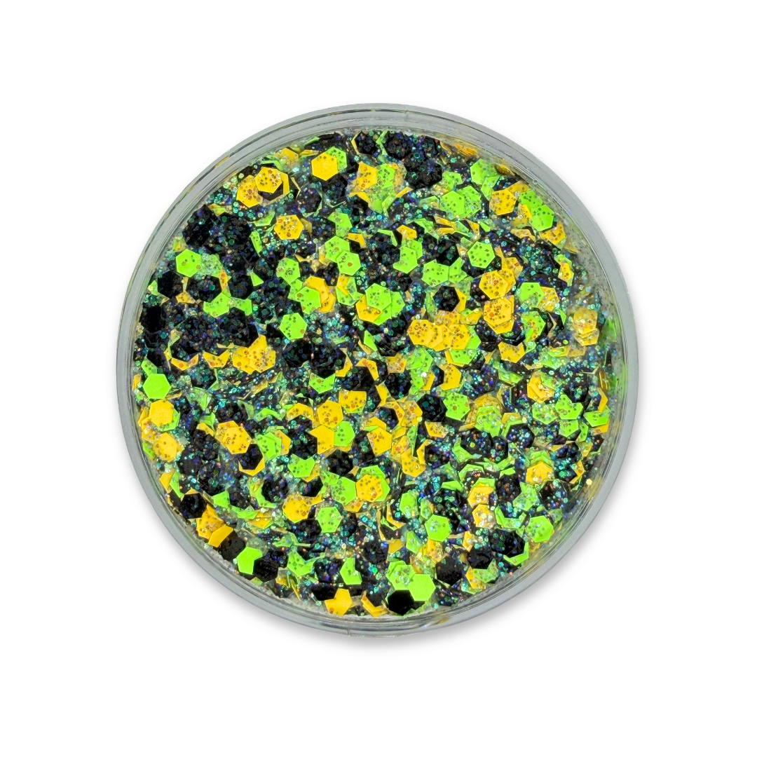 I’m Spooky and I Know It Studio Sparkle Glitter Cream 25g jar showing the product label and green, yellow, and black Halloween glitter.