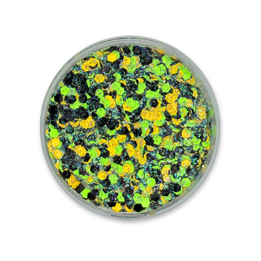 I’m Spooky and I Know It Studio Sparkle Glitter Cream 25g jar showing the product label and green, yellow, and black Halloween glitter.