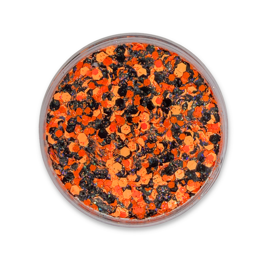 Pumpkin to Talk About Studio Sparkle Glitter Cream 25g jar showing the product label and orange and black Halloween glitter mix.