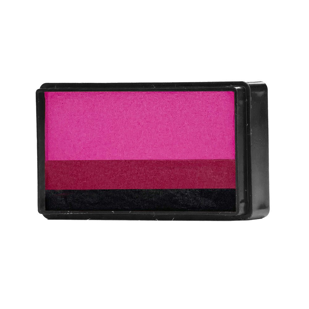 Compact, multi-color face paint cakes for brush application, ideal for vibrant, detailed designs in one stroke.