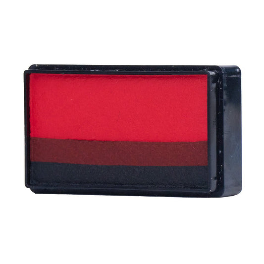 Compact, multi-color face paint cakes for brush application, ideal for vibrant, detailed designs in one stroke.