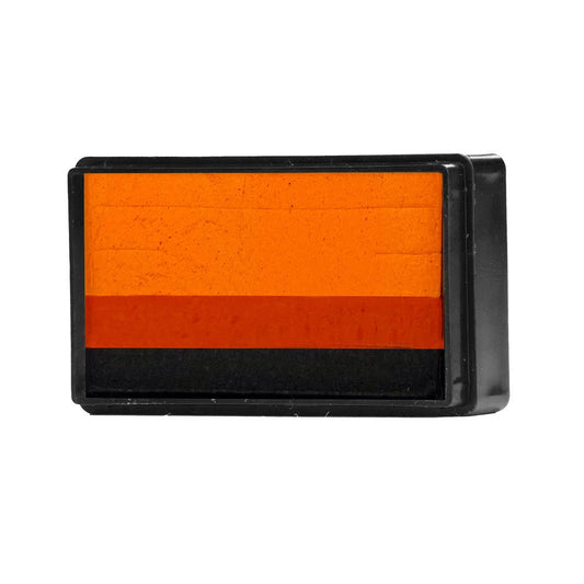 Compact, multi-color face paint cakes for brush application, ideal for vibrant, detailed designs in one stroke.