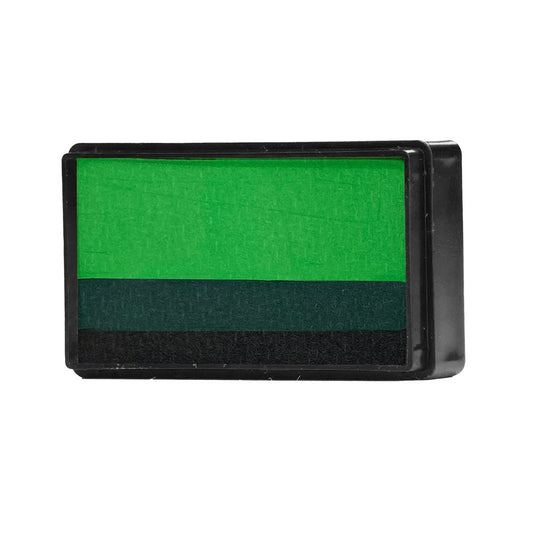 Compact, multi-color face paint cakes for brush application, ideal for vibrant, detailed designs in one stroke.