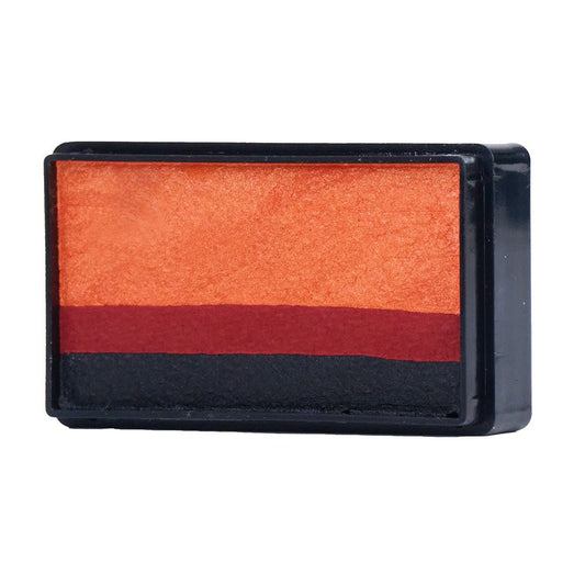 Compact, multi-color face paint cakes for brush application, ideal for vibrant, detailed designs in one stroke.