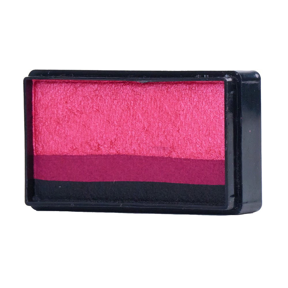 Compact, multi-color face paint cakes for brush application, ideal for vibrant, detailed designs in one stroke.