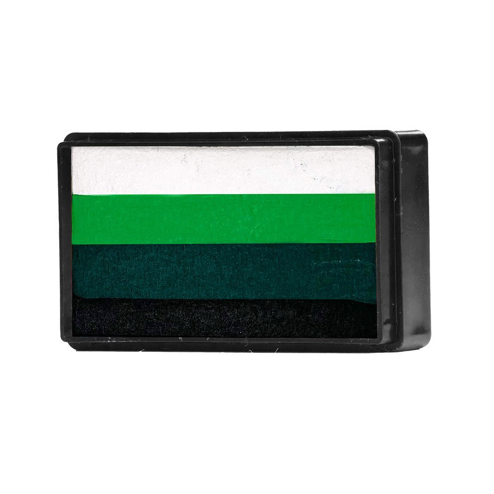 Compact, multi-color face paint cakes for brush application, ideal for vibrant, detailed designs in one stroke.