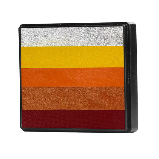 Image of a Rainbow Face Paint Cake featuring a palette of bright colors arranged in stripes. Designed for easy application, this face paint allows artists to create bold, blended, multi-color designs with a single swipe. Ideal for a variety of themes and festive occasions.