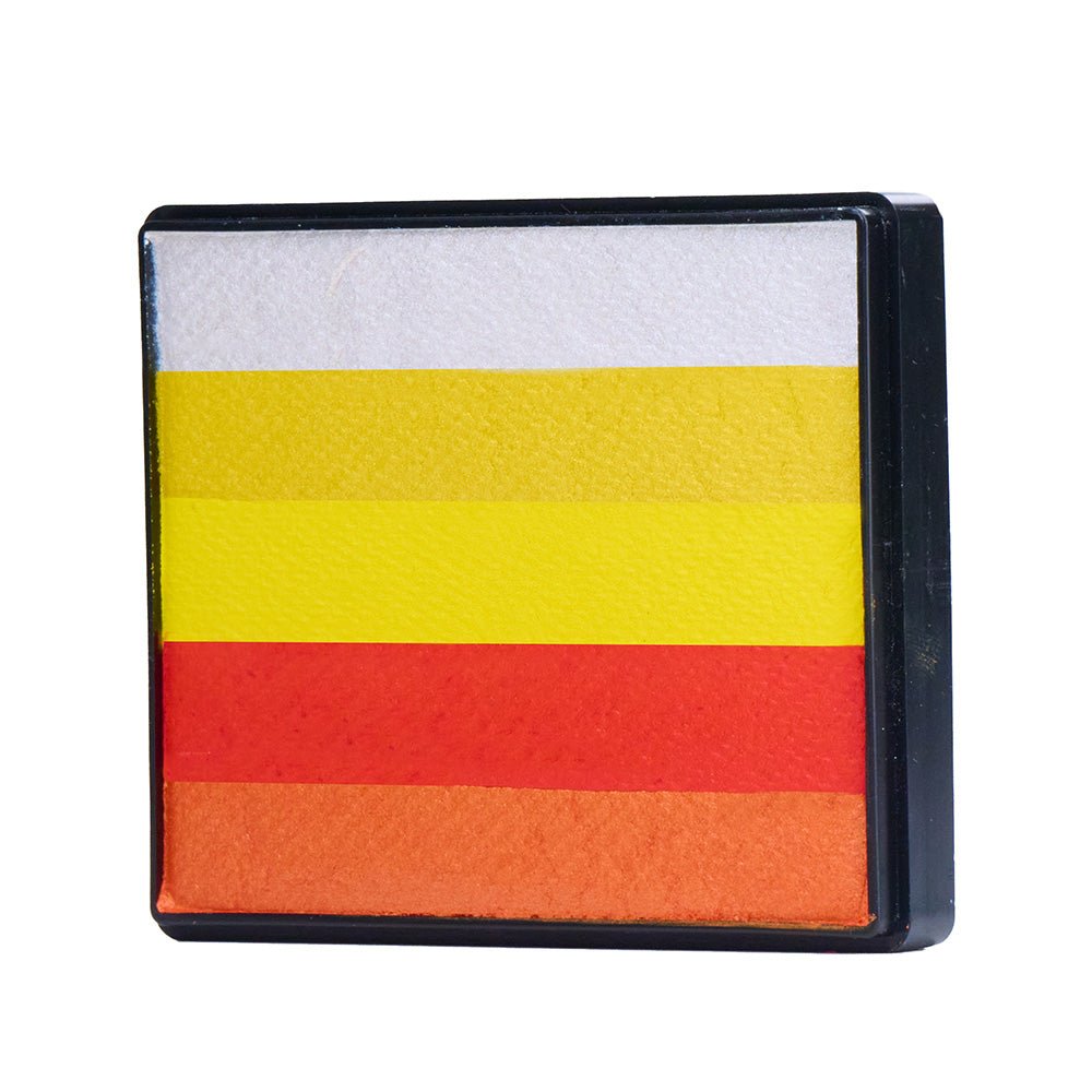 Image of a Rainbow Face Paint Cake featuring a palette of bright colors arranged in stripes. Designed for easy application, this face paint allows artists to create bold, blended, multi-color designs with a single swipe. Ideal for a variety of themes and festive occasions.