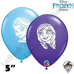 5" Frozen's Anna & Elsa Face Assortment Round Qualatex Balloons 100pk - Silly Farm Supplies
