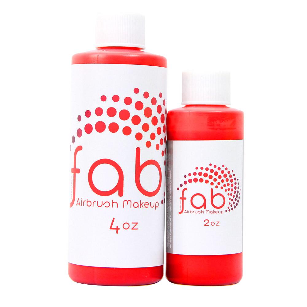Chili Pepper Red FAB Hybrid Airbrush Makeup shown in 2 oz and 4 oz bottles on a white background. Bright red airbrush color for face painting, body art, temporary tattoos, and special effects applications.