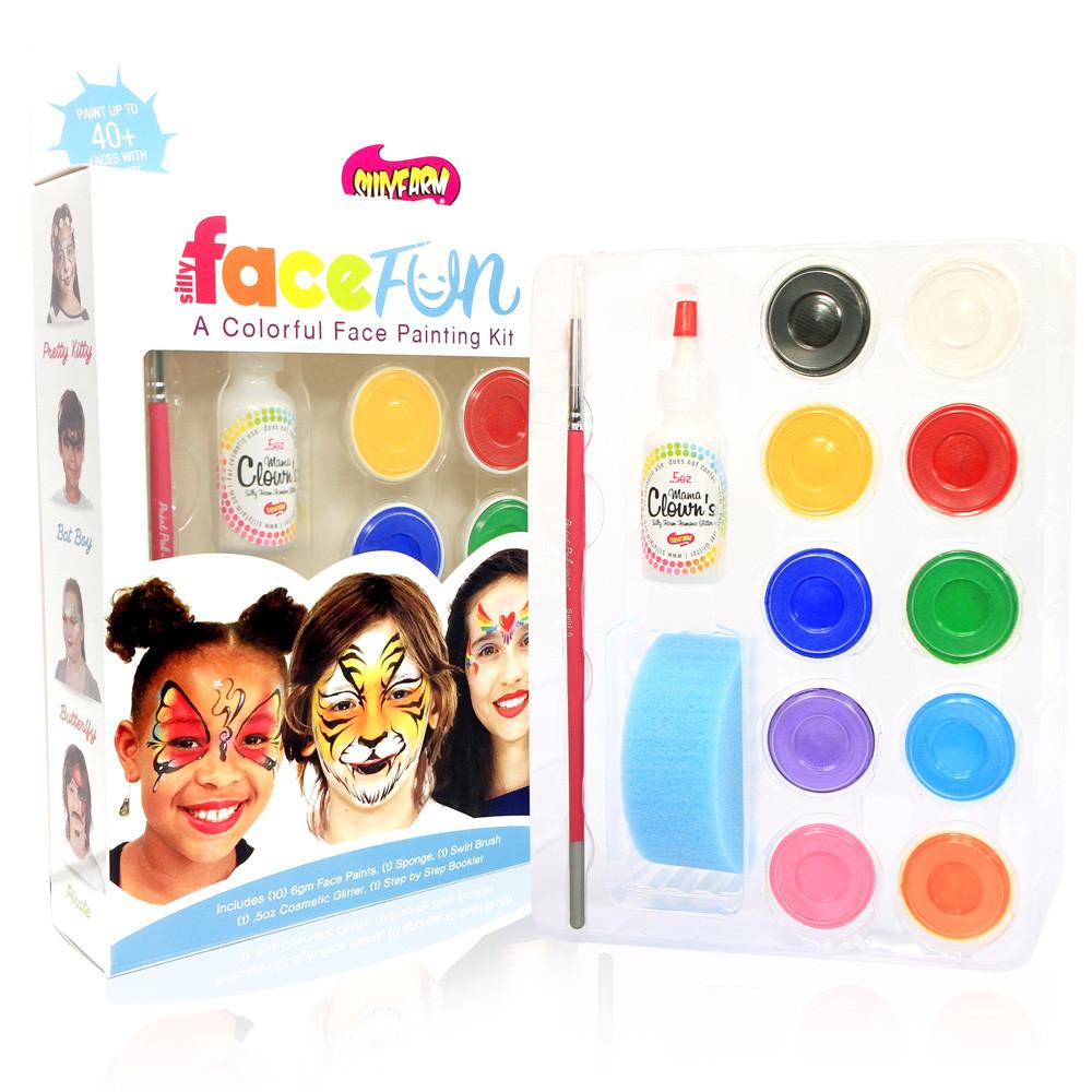 Create vibrant characters with Silly Farm's Fun Character Kits! Each kit includes high-quality, long-lasting FAB face paints, a brush, glitter, sponge, and step-by-step instructions. Perfect for Halloween, theater, ComicCon, and more.