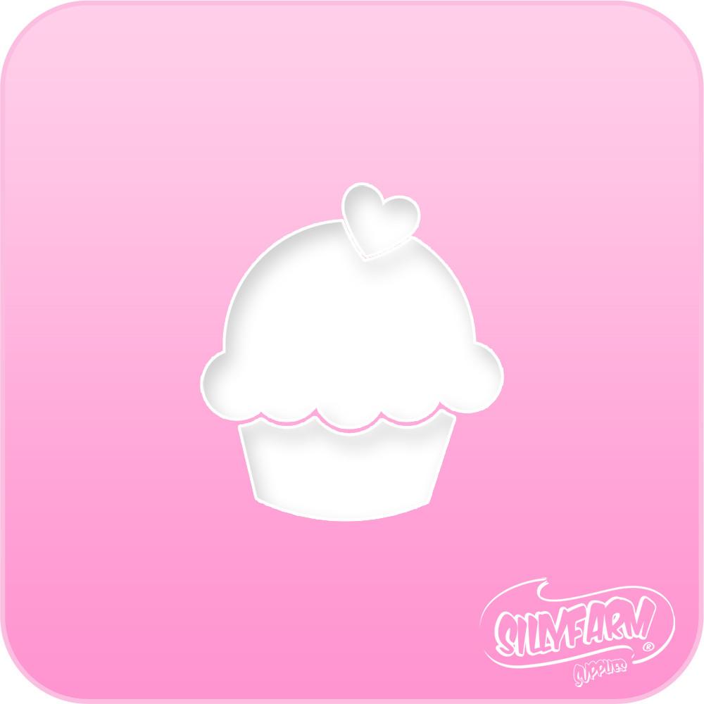 Pink Power stencil featuring a cupcake topped with frosting and a heart accent, cut from hot pink Mylar.