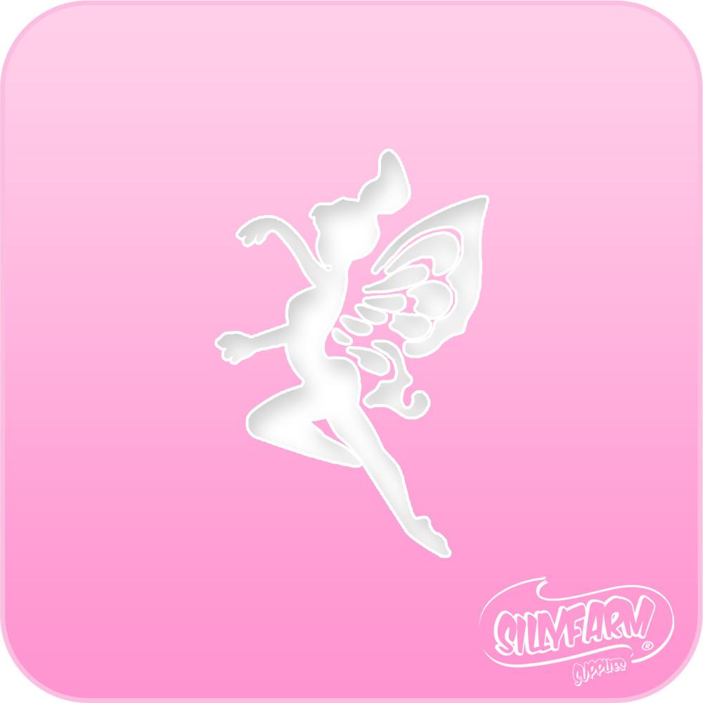Pink Power stencil featuring a dancing fairy with decorative wings, cut from hot pink Mylar.