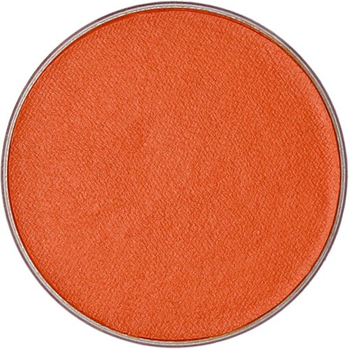 Round plastic container of FAB Bright Orange Shimmer face paint, clear open top with vivid orange paint filling the container