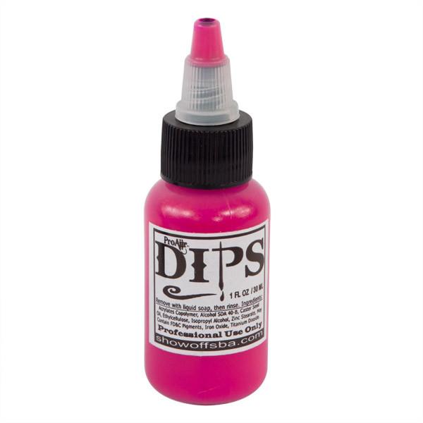 1 oz bottle of ProAiir DIPS Hot Pink water-resistant face paint for face painting, body art, and detailed line work.