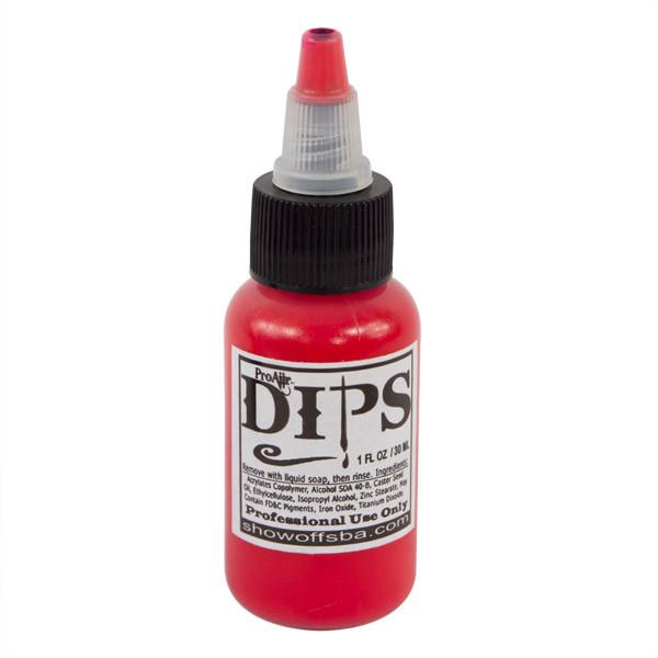 1 oz bottle of ProAiir DIPS Lip Red water-resistant face paint for face painting, body art, and detailed line work.