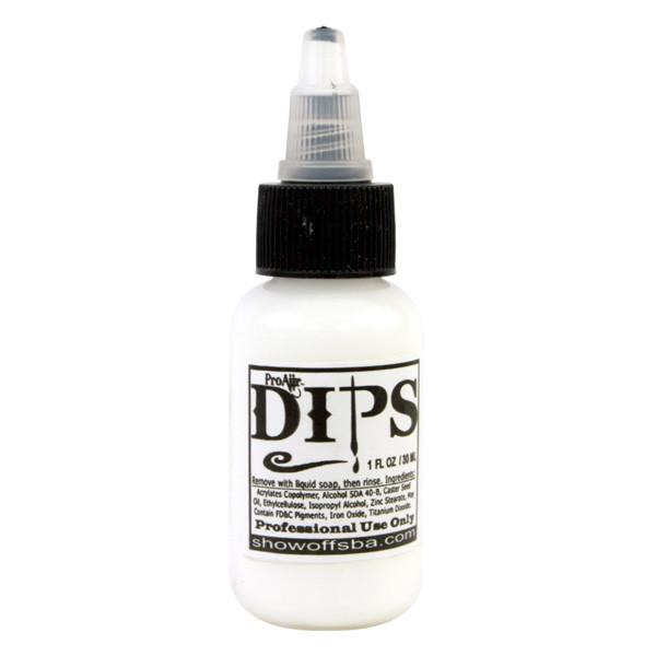 1 oz bottle of ProAiir DIPS White water-resistant face paint for highlights, line work, face painting, and body art.
