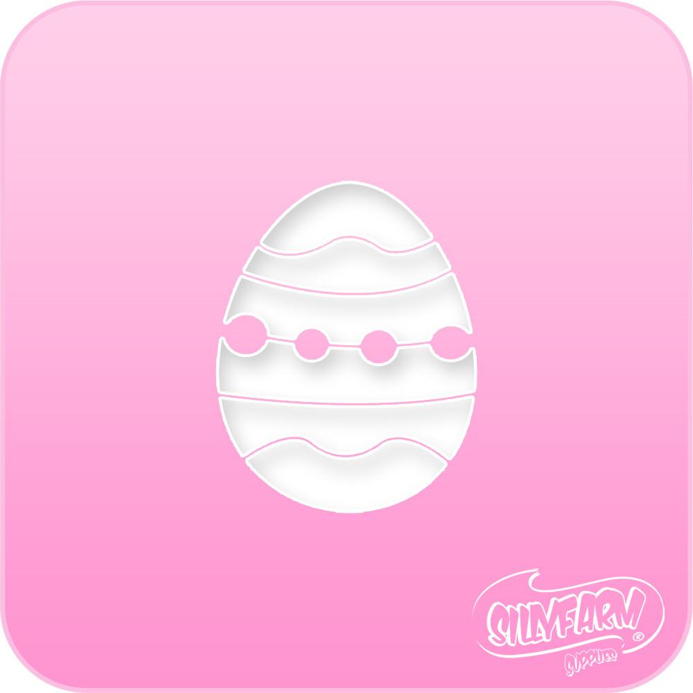 Pink Power stencil featuring a decorated Easter egg with stripes and dot accents, cut from hot pink Mylar.