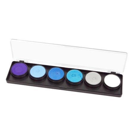 FAB 6-color face paint palette with smooth, creamy, water-based paint ideal for detailed designs. Dries quickly to prevent cracks and smears. Comes with a clear cover for protection