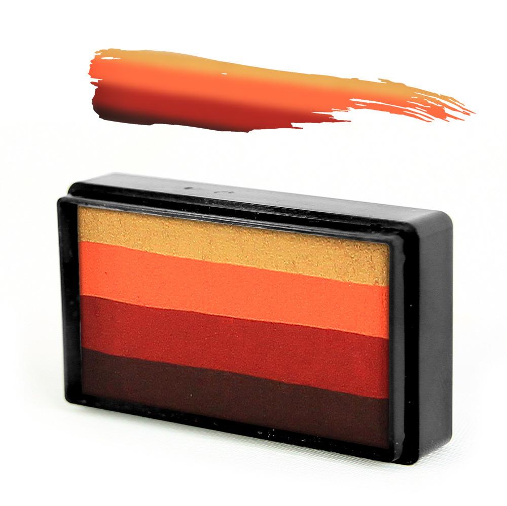 Compact, multi-color face paint cakes for brush application, ideal for vibrant, detailed designs in one stroke.