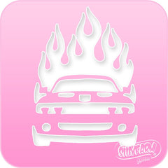 Flaming Race Car Pink Power Stencil - Silly Farm Supplies