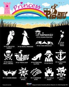 Glimmer Body Art Glitter Tattoo Princess and Pirates Stencil & Poster Set
