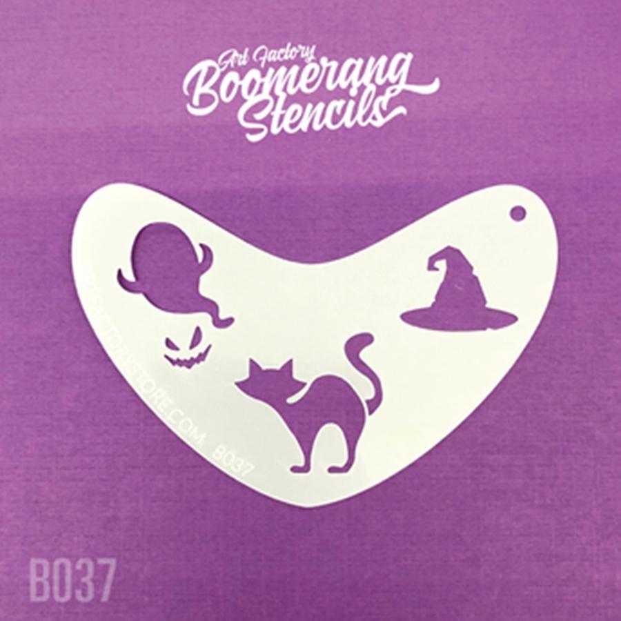 Halloween Cat, Ghost, and Witches Hat Boomerang Stencil by The Art Factory - Silly Farm Supplies