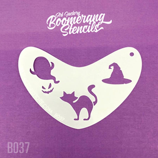 Halloween Cat, Ghost, and Witches Hat Boomerang Stencil by The Art Factory - Silly Farm Supplies