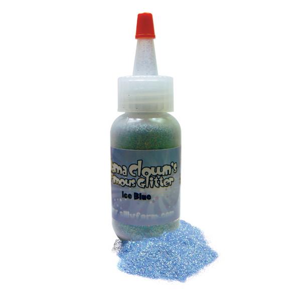 Mama Clown glitter adds sparkle to face and body art, available in a variety of colors. Comes in a 1oz poofer or jar, safe for lips and skin, and can be applied dry or mixed with gel. Choose transparent for a subtle shine or opaque metallic for bold coverage
